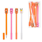 Ручка шариковая " Basir " Мишка, 0,5мм, съемный резиновый наконечнки- мишка, цветной корпус с рисунком, ассорти, пластиковая упаковка