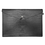 Папка кожзам " KWELT " А4+ (33*23*0,3см) Крокодиловая кожа, черная, на кнопке, прошивка по периметру