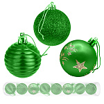 Набор шаров " KWELT " d=4,5см 8шт, зеленые (глянцевые с узором, матовые фигурные, с глиттером), пластиковый тубус