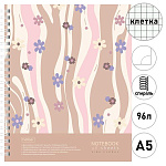 Тетрадь спираль А5 96л клетка " Hatber " Floral Vibe, офсет, обложка - мелованный картон с карманом, перфорация, 1 дизайн в коробке
