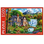 Пазлы " Рыжий кот " 1500элементов Домик у большого водопада 58*85см, картонная упаковка 35,5*23,5*5см