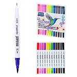 Набор аквамаркеров " Mazari " Aquarelle 12 цветов двусторонние, кистевидный/капиллярный наконечник, акварельные, ПВХ упаковка, европодвес