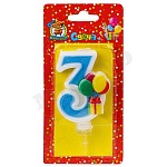Свеча для торта цифра " Миленд " Веселый праздник 3, синяя, 14*6,5*1см, картонный блистер, европодвес