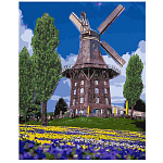Картина по номерам " Lori " 40*50см Ветряная мельница, состав набора: холст с контуром на картоне, краски, кисть, акриловый лак, инструкция, картонная упаковка