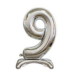 Шар фольгированный 30"/76см Цифра-9 серебро на подставке