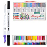 Набор аквамаркеров " Basir " 48 цветов, двухсторонние, наконечник пулевидный 0,4мм, кисть 1-4мм, вентилируемый колпачок, пластиковая упаковка