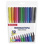 Фломастеры " Erich Krause " Basic 12цв смываемые, на водной основе, круглые, вентилируемый колпачок, ПВХ упаковка, европодвес