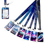 Бейдж " Mazari " 70*110мм, Auto, металлическое кольцо, карабин, вертикальный, цветной, 6 дизайнов (без возможности выбора дизайна), на цветной ленте, пластик