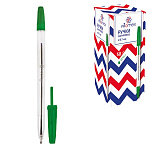 Ручка шариковая " Attomex " зеленая 0,7мм, толщина письма 0,3мм, прозрачный корпус, колпачок в цвет чернил, картонная упаковка