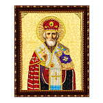 Картина алмазная " Mazari " 27*33см Николай Чудотворец, состав набора: холст на подрамнике, стразы, стилус, желеобразный клей, лоток, частичная выкладка, пакет, европодвес