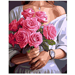 Картина по номерам " Lori " 40*50см Девушка с розами, состав набора: холст с контуром на подрамнике, краски, кисть, вспомогательный лист, акриловый лак, картонная упаковка, европодвес