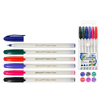 Набор шариковых ручек " Basir " 6шт, 1мм, белый трехгранный корпус, цветной колпачок, в цвет чернил, чернила на масляной основе, пластиковая упаковка на кнопке, европодвес