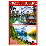 Пазлы " Рыжий кот " 2в1 1000+1000элементов Восхитительные озера, 68,5*48,5см, картонная упаковка 23,5*35,5*5см