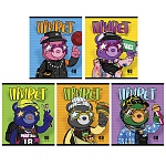 Тетрадь А5 48л клетка " ПЗБМ " Привет, Медвед!, офсет, на скобе, обложка - мелованный картон, УФ-лак, конгрев, скругленные углы, 5 дизайнов в спайке