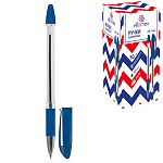 Ручка шариковая " Attomex " синяя 0,7мм, толщина письма 0,3мм, каучуковый держатель, сменный стержень, цвет корпуса- прозрачный, индивидуальная маркировка, картонная упаковка