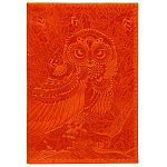 Обложка для паспорта " Имидж " Сова, рыжая, натуральная кожа, сплошное тиснение