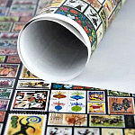 Упаковочная бумага " Европа Уно Трейд " 67*99см Марки почтовые, в рулоне, 1 лист, 80г/м2