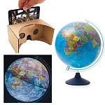 Глобус политический День и Ночь интерактивный с подсветкой от батареек 250мм " Globen " в комплекте: очки виртуальной реальности (VR), батарейки в комплект не входят, картонная коробка