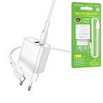 Зарядное устройство сетевое " Borofone " BA88A Navy, белое, 3,0А, QC3.0, PD, 20Вт, USB, Type-C, пластик, кабель Type-C-Type-C, 1м