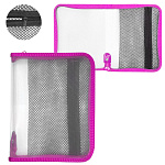 Папка " Пчелка " А4-10 (325*230*25мм) молния вокруг розовая, дополнительный карман из сетки, прозрачный пластик