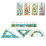 Набор чертежный МАЛЫЙ 4 предмета: линейка 15см, 2 угольника 45°*45°*90°/10см, 30°*60°*90°/10см, транспортир 180°/10см, пластик цветной, ПВХ-конверт на кнопке, европодвес, Капибара, ассорти, " Basir "