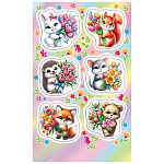 Наклейка " Мир открыток " 0-11 А6 Зверята с букетами