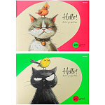 Альбом А4 20л " Проф-Пресс " Котики с птичками, на скобе, обложка- мелованный картон, блок- офсет 100г/м2/, лен, 2 дизайна в спайке