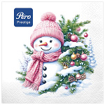 Салфетки Новогодние бумажные 3-слойные " Pero " Prestige Милый снеговик 20шт, 100% целлюлоза, 33*33см