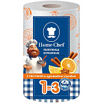Полотенца бумажные 2-сл " Home Chef " 1 рулон со втулкой, 130л, 33м, белые с рисунком, 100% целлюлоза, 25*23см, с перфорацией, h=23см, d=13,5см, с принтом, с ароматом пряностей