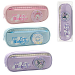 Пенал " KWELT " 1 отделение 225*90*50мм, Cute Rabbit, внешний карман на молнии, цвет - ассорти (без возможности выбора цвета), текстиль, значок, блистер, европодвес