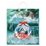 Пакет Новогодний ПЭ " Интерпак " с пластиковой ручкой ПВД, 40*44см 100мкм Хрустальный шар