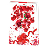 Пакет бум " Мир открыток " 26*32,7*13,5см Шары красные сердечки и розы, ламинированный