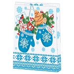 Пакет Новогодний бумажный " Мир открыток " 26*32,7*13,5см Голубые варежки, ламинированный