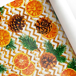 Упаковочная бумага Новогодняя " Интерпак " 68,5см*10м в рулоне, Хвоинки, 90г/м2