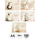 Альбом А4 24л " Hatber " Flossy (ассорти), на скобе, обложка- мелованный картон, ламинация soft-touch, блок- офсет 100г/м2, 5 дизайнов в спайке