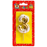 Свеча для торта цифра " Миленд " Шебби шик 3, золотая, 17,5*7,1*0,9см, картонный блистер, европодвес