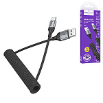 Кабель сетевой USB - Type-C " Hoco " X121 Nuevo черный, круглый, пружинный сгиб, 1,5м, 3А, ткань