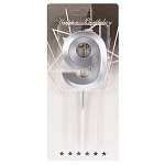 Свеча для торта цифра " Миленд " Серебряный стиль 9, серебряная, 18,5*7,5*1см, картонный блистер, европодвес