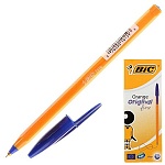 Ручка шариковая " BiC " Orange Original Fine синяя 0,8мм, толщина письма 0,3мм, колпачок с клипом, цвет корпуса- оранжевый, картонная упаковка