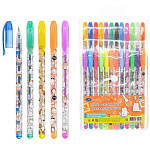 Набор гелевых ручек " Basir " Коты 24цв 1,0мм, ароматизированный, прозрачный с рисунком корпус, цвет колпачка соответствует цвету чернил, с блестками, упаковка ПВХ, европодвес