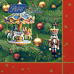 Салфетки Новогодние бумажные 3-слойные " GrandPero " Deluxe Новогодняя карусель 20шт, 100% целлюлоза, 33*33см