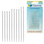 Иглы для шитья ручные " Gamma " №3/9 для штопки 10шт, картонный блистер, европодвес