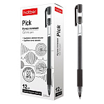 Ручка гелевая " Hatber " Pick черная 0,7мм, толщина письма 0,35мм, резиновый держатель, прозрачный пластиковый корпус, картонная упаковка