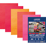 Фетр цветной " deVente " А4 5л 5цв 2мм Hobby creative, Оттенки красного, мягкий, пластиковый пакет, европодвес