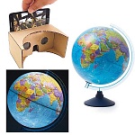 Глобус политический интерактивный с подсветкой от батареек 320мм " Globen " в наборе: очки виртуальной реальности (VR), батарейки в комплект не входят, картонная коробка