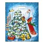 Пакет Новогодний ПЭ " Интерпак " с вырубной ручкой ПВД, 40*47см 45мкм Дед Мороз