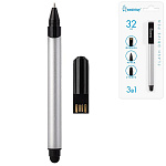Флеш-диск - ручка - стилус " SmartBuy " 32GB серебристая USB 2.0, металл, блистер