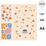 Блокнот МАЛЫЙ ФОРМАТ А6 40л " Hatber " Premium Floral, клетка, обложка - мелованная бумага, глянцевая ламинация, склейка, отрывные листы, 3 дизайна