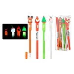 Ручка шариковая " Basir " Новогодняя синяя 0,5мм, толщина письма 0,25мм, цветной корпус, ассорти (без возможности выбора дизайна), прорезиненный наконечник фонарик-Дед Мороз, ёлка, олень, пластиковая упаковка