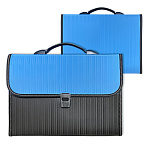 Портфель " KWELT " А4 13 отделений Черный/синий, пластик, на замке, пластиковая ручка, индексные ярлычки, прошивка по периметру